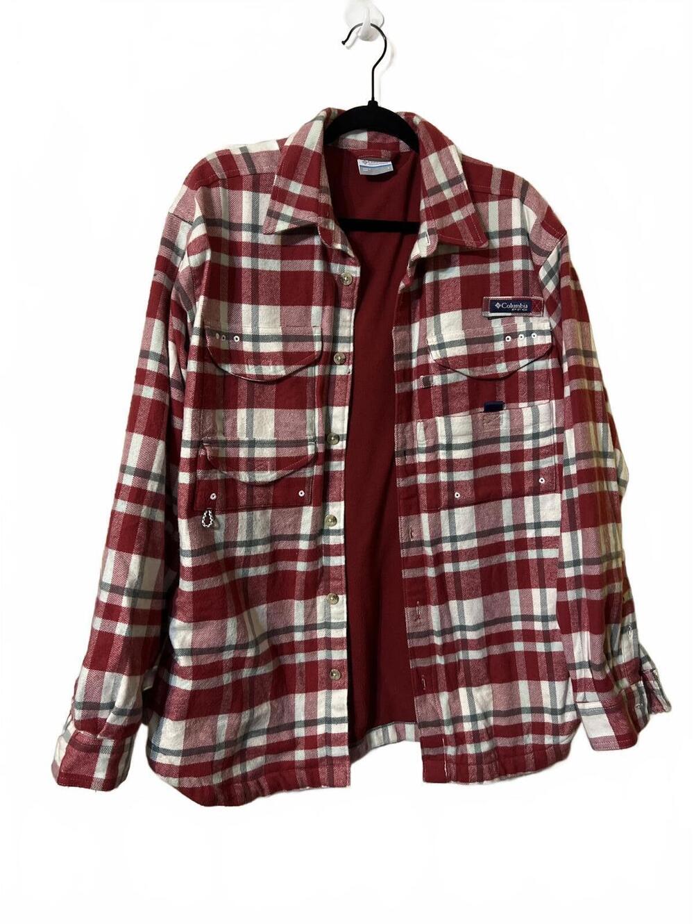 Columbia Men's Red Plaid Button-Up Shirt Jacket L